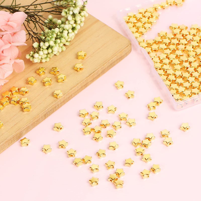 UHOMENY 200Pcs Star Spacer Beads  Star Shape Charm Loose Bead Small Hole Golden Alloy Metal Plated Bead for Jewelry Making Craft with Plastic Box - Image 3